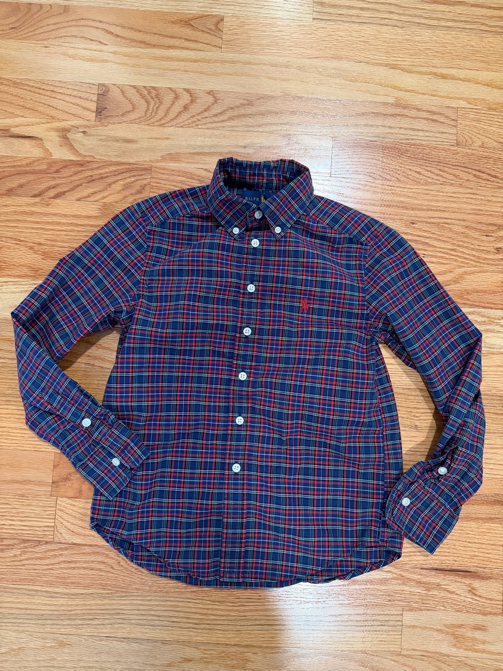 Ralph Lauren Boys Plaid Cotton Button Down Shirt Size 8 Small Red Pony